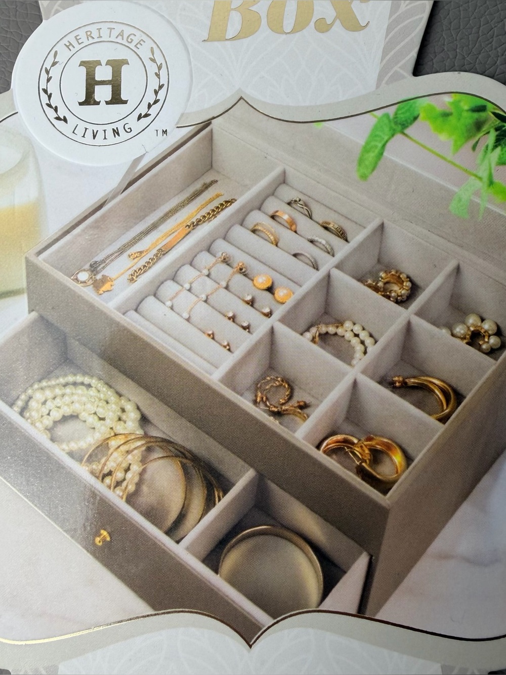 Heritage Neutral Beige Velvet Jewelry Organizer with Multiple Compartments
